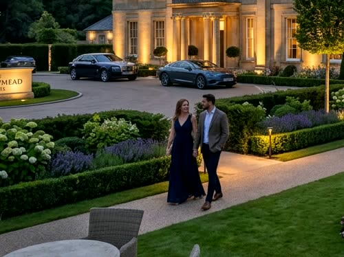 Stately country estate driveway and resort manor entrance