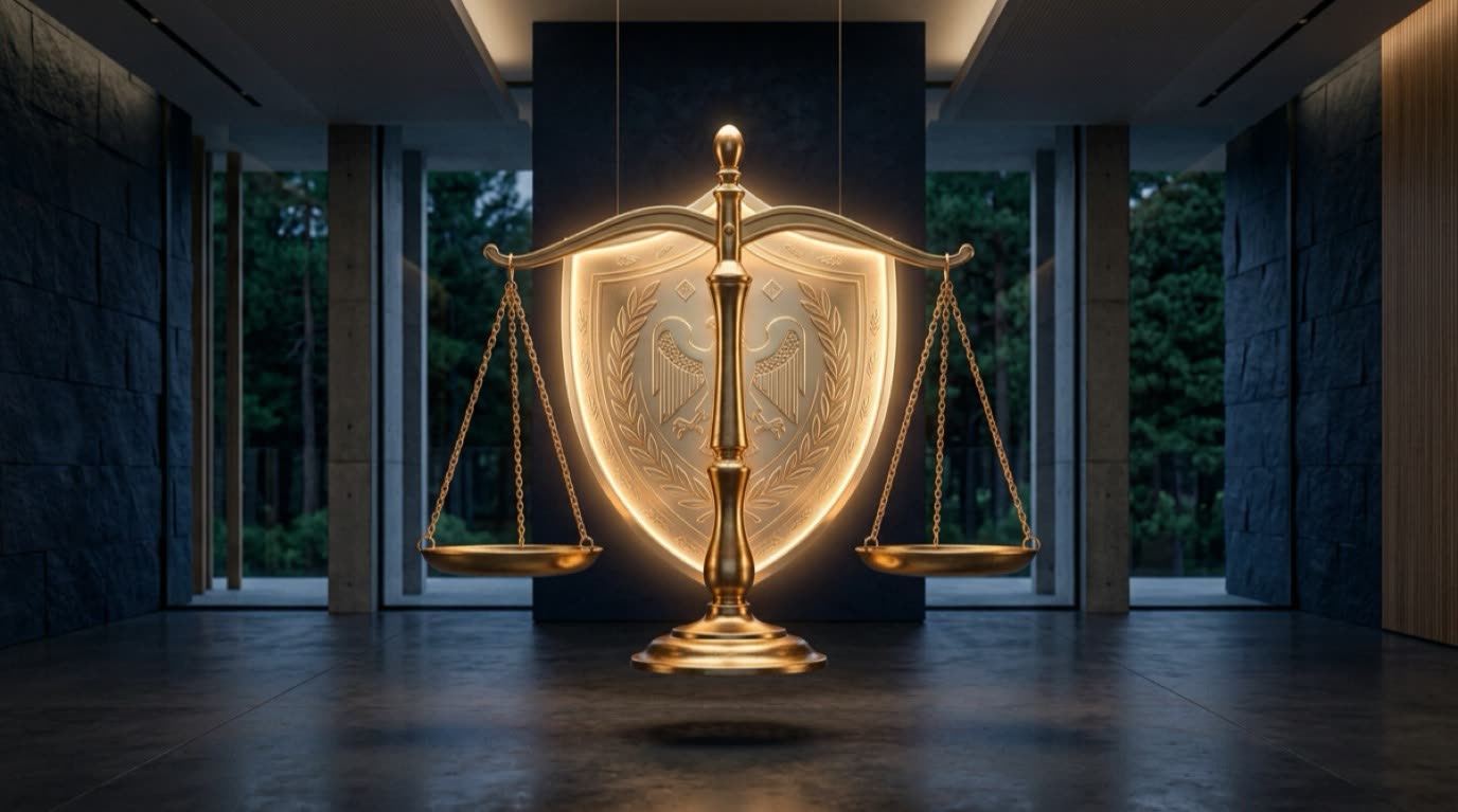Golden emblem of player protection and fair regulatory standards in architectural salon